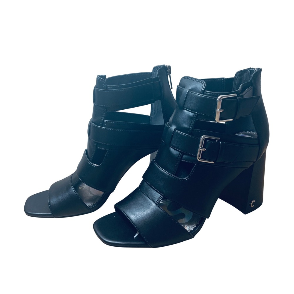 Circus by Sam Edelman Ezra Black Multi Strap Buckle Block Heel Sandals 9.5
